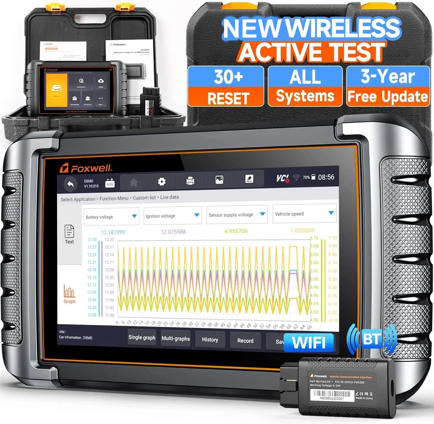 FOXWELL NT809BT Bi-Directional OBD2 Tablet (7" Android 10, 64GB, Bluetooth)