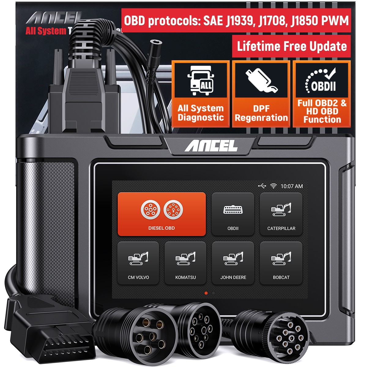 ANCEL HD3600 Heavy Duty Truck Diagnostic Scanner John Deere Komatsu Volvo