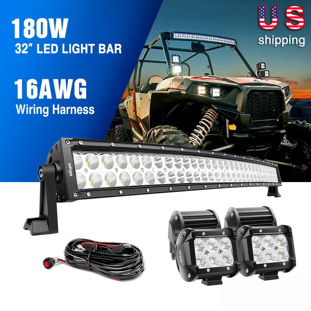 Nilight Curved LED Light Bar 32" 42" 50" 54" Spot Flood Combo for Jeep Truck 4WD