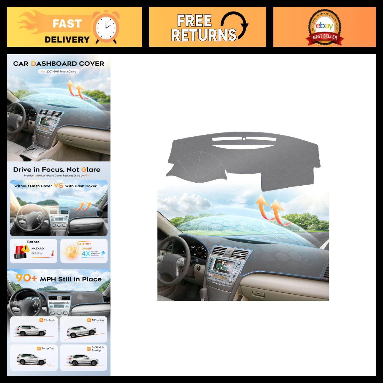 For Toyota Camry 2007-2011 1PC Dashboard Cover Dash Mat Interior Sun Shade Pad