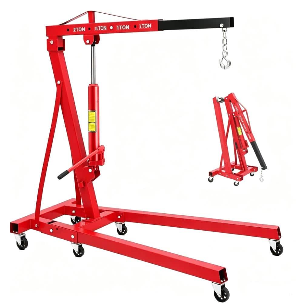 2 Ton Folding Engine Hoist Cherry Picker Shop Crane Red