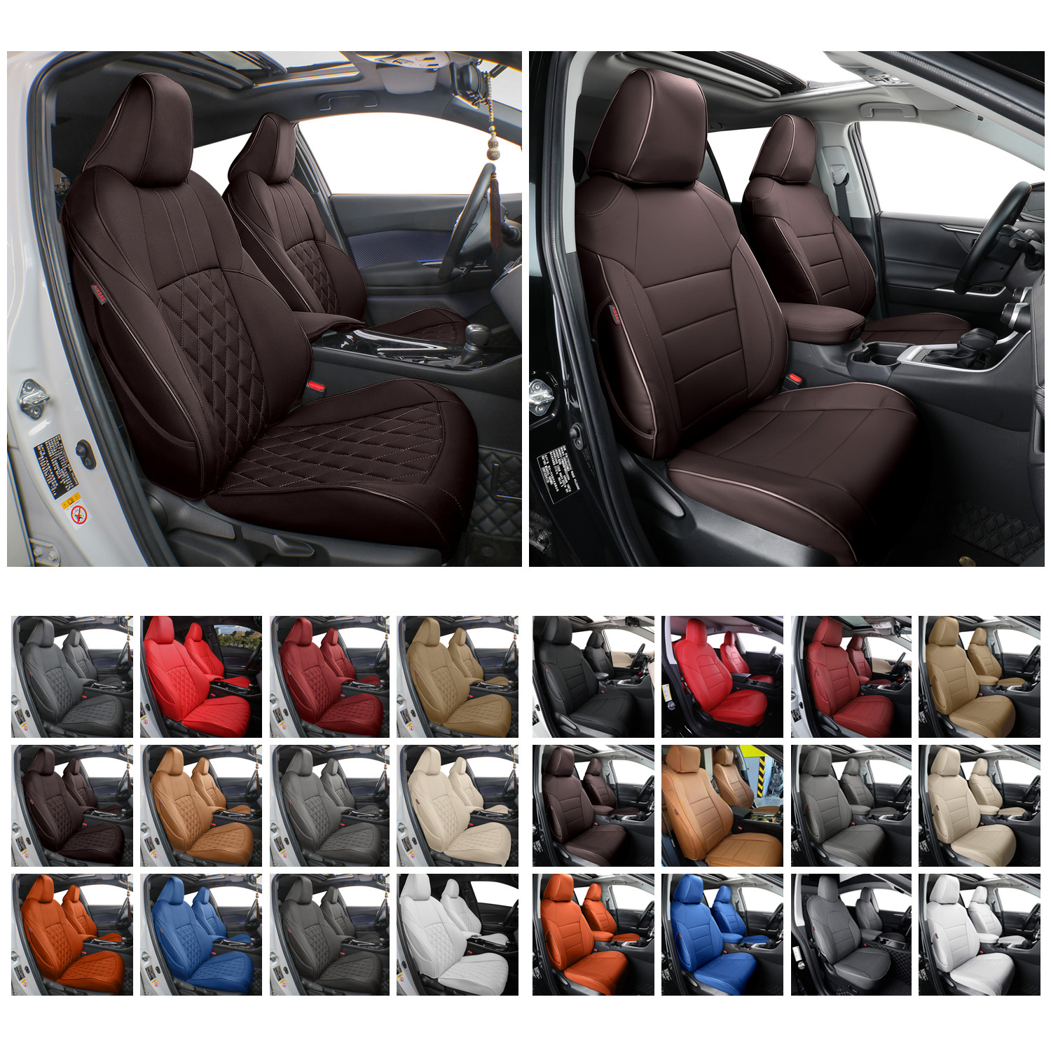 EKR Custom Fit Wine Leather Seat Covers for Toyota Tacoma 2016-2023 CrewCab