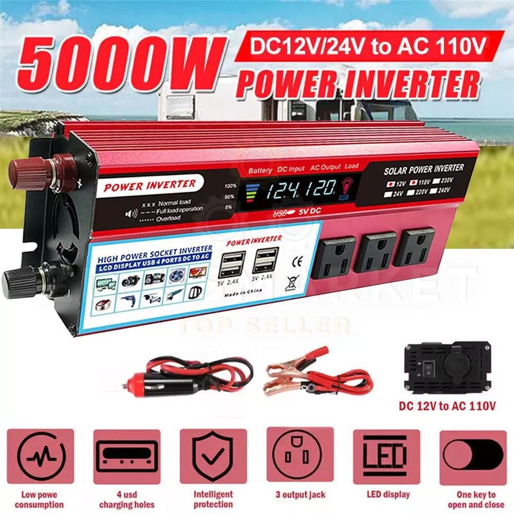 5000W Car Power Inverter DC 12V To AC 110V Pure Sine Wave Solar Converter LCD