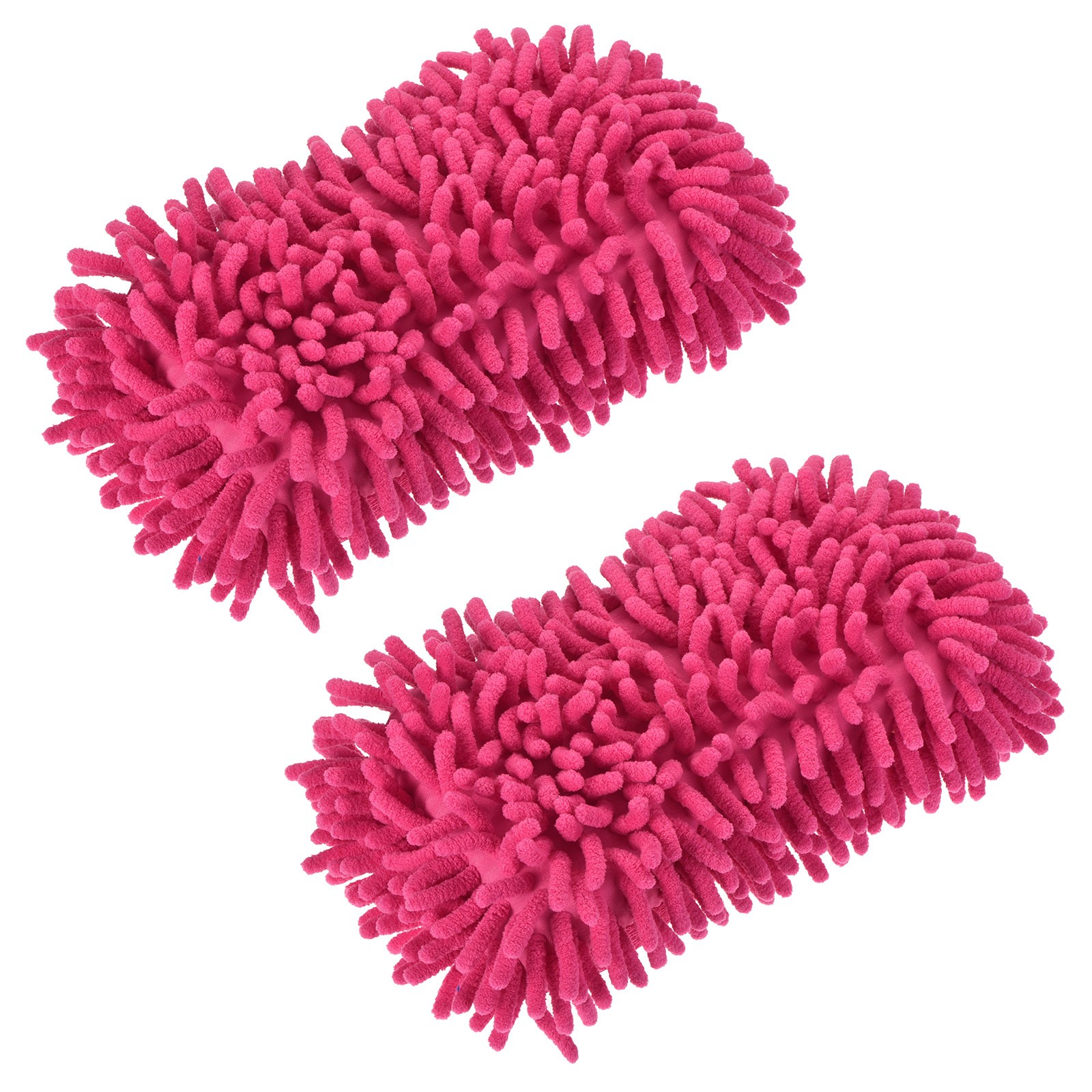 2Pcs Microfiber Wash Gloves Chenille Cleaning Sponge Mitten Pink