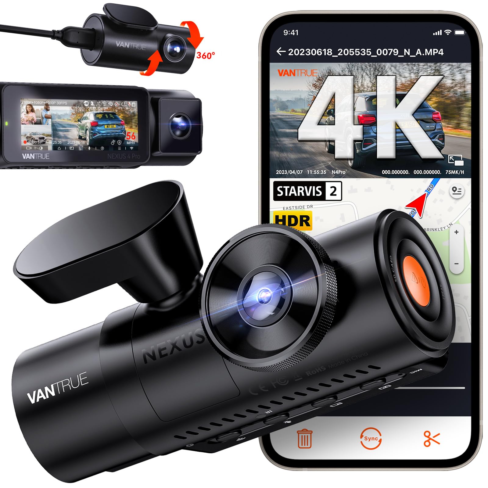 Vantrue N4 Pro 3-Channel 4K WiFi Dash Cam