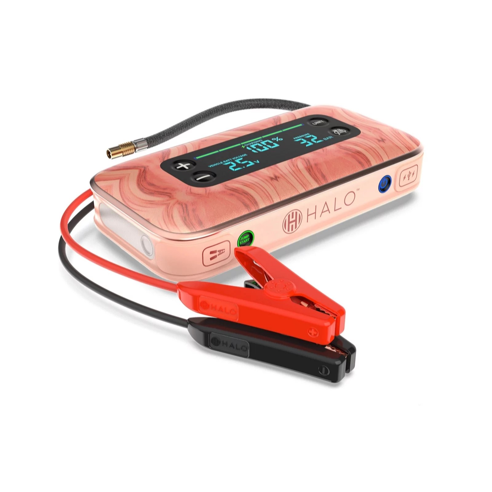 HALO Bolt Air+ 1750 Portable Car Battery Jump Starter, 130 PSI Compressor (Yellow, worn box)
