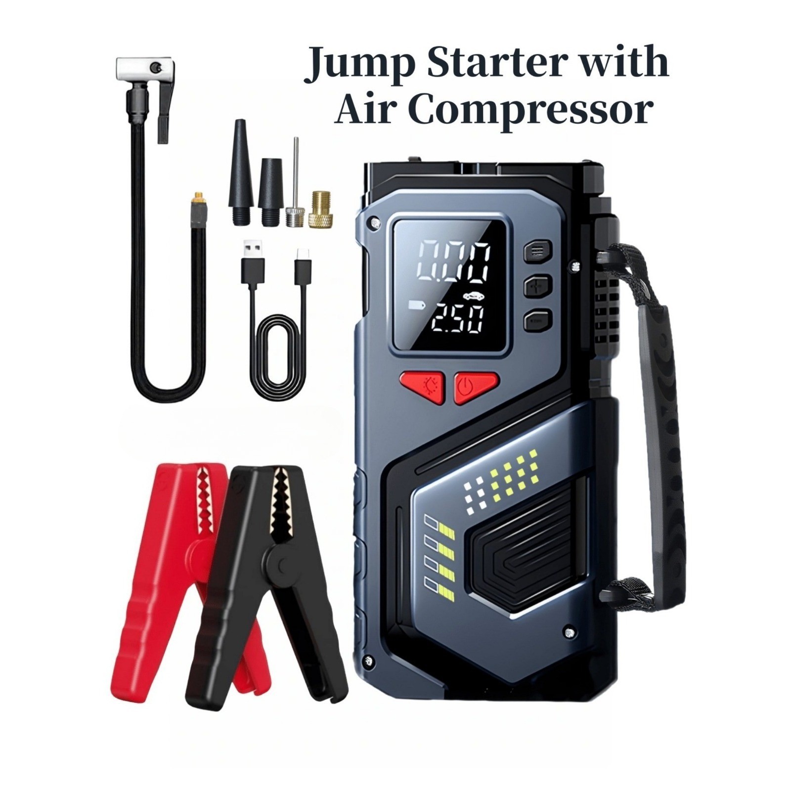 8000A Car Jump Starter with Air Compressor Portable 12V Battery Booster PowerBank