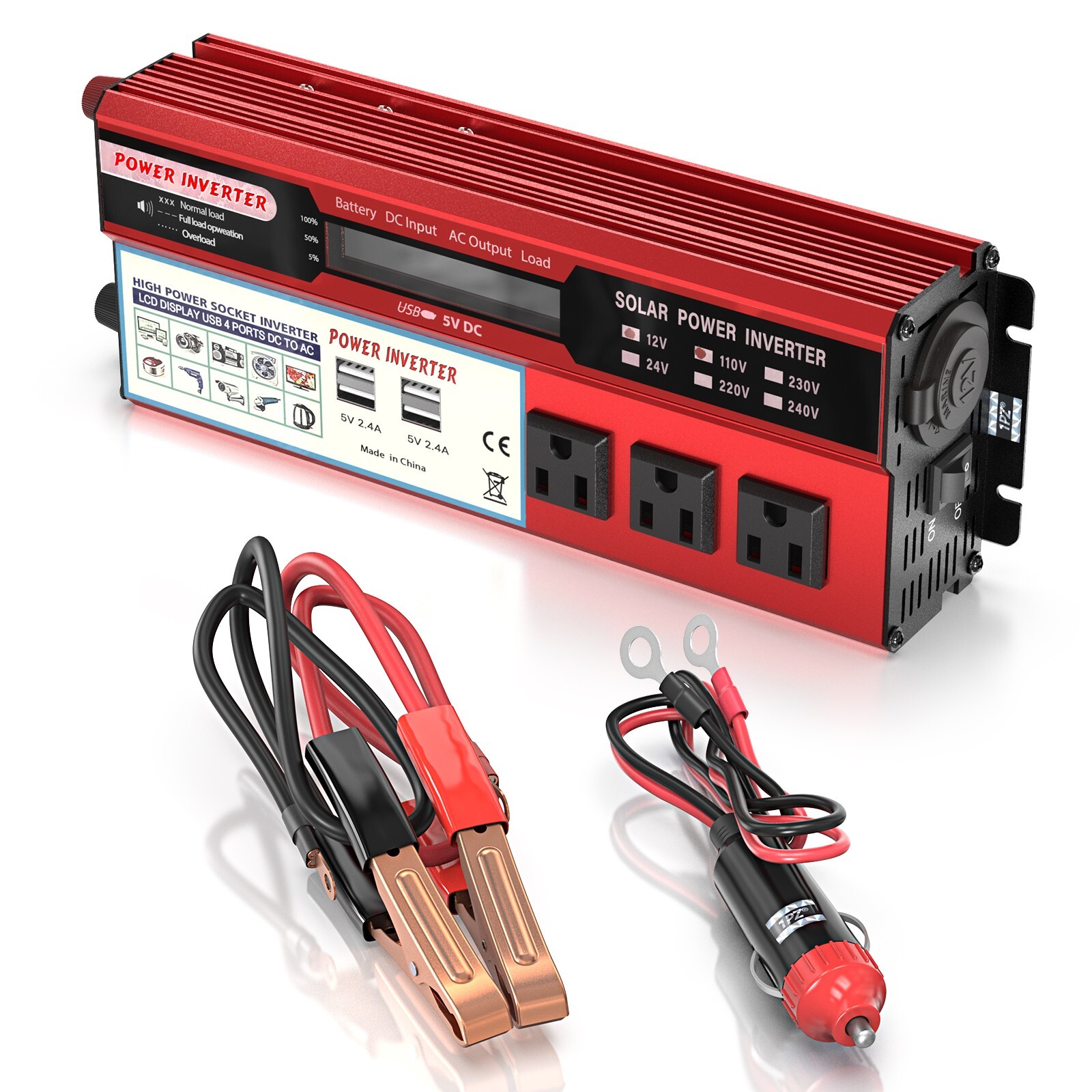 1PZ 5000W LCD Car Power Inverter DC 12V to AC 110V Pure Sine Wave Solar Converter