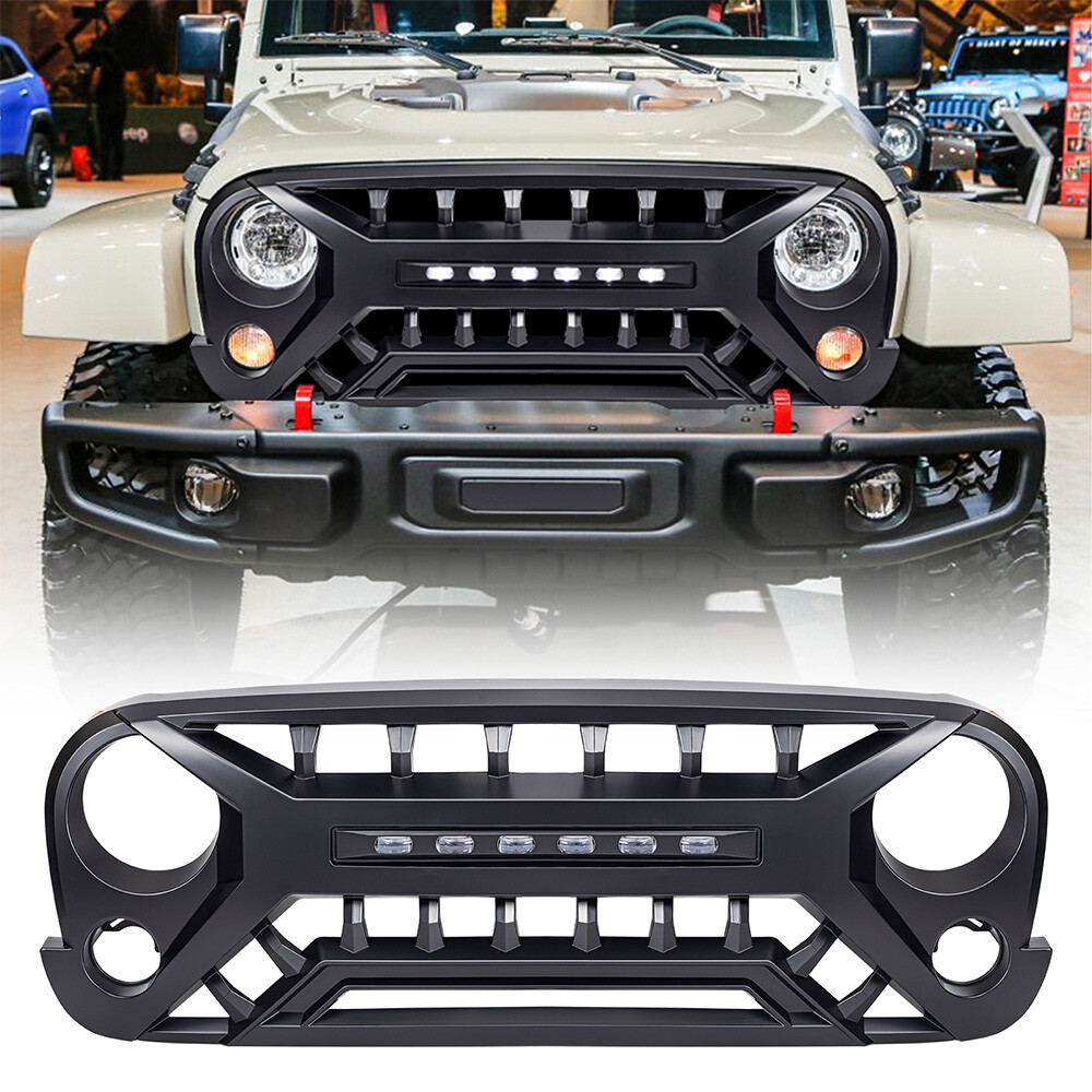 Front Grill Bumper Grille with LED for 2007-18 Jeep Wrangler JK
