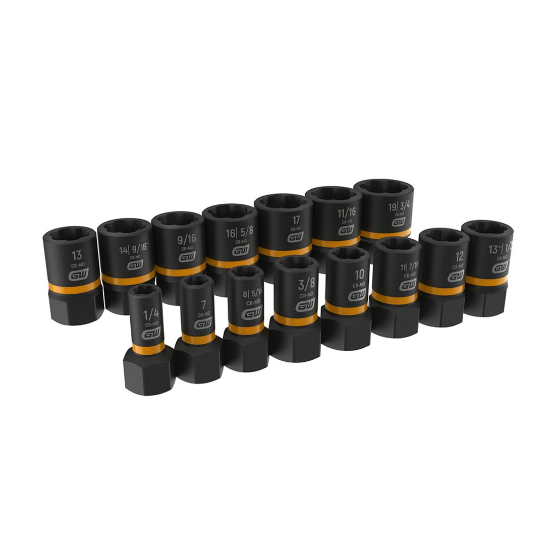 GEARWRENCH 84783 1/4" & 3/8" Drive Bolt Biter Impact Extraction Socket Set (15-pc)