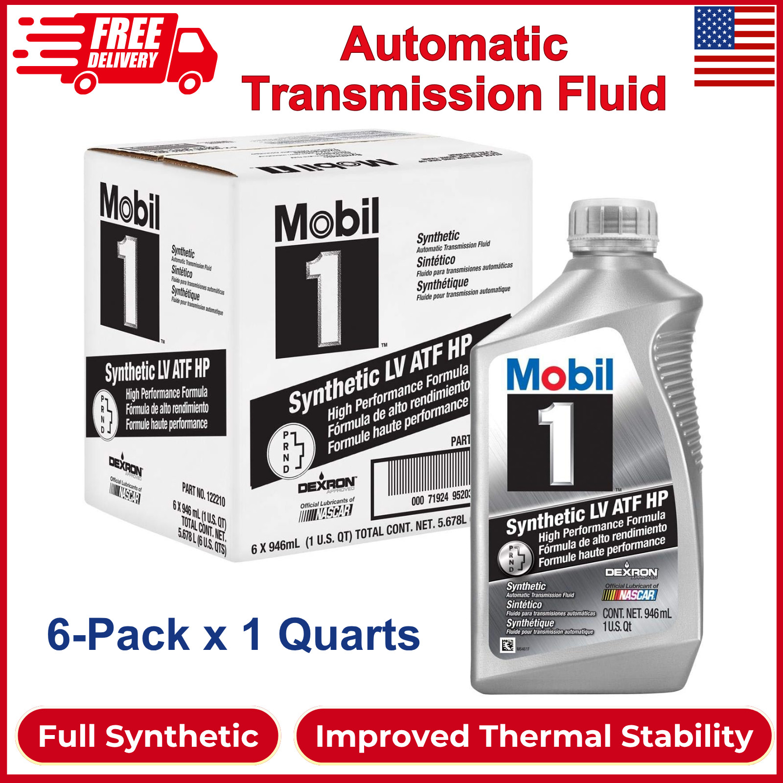 Mobil 1 Full Synthetic LV ATF HP Case of 6 - 1 Quart Bottles 124715