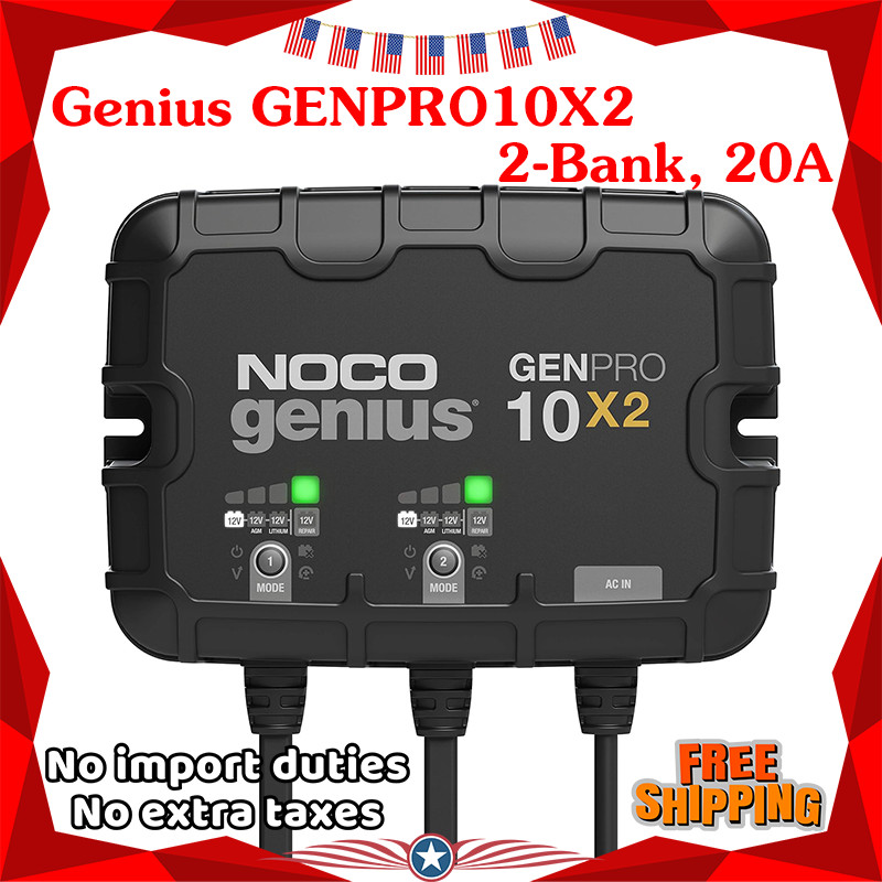 NOCO GENPRO10X2 2-Bank 20A Onboard Battery Charger (12V, lithium/lead-acid, marine)