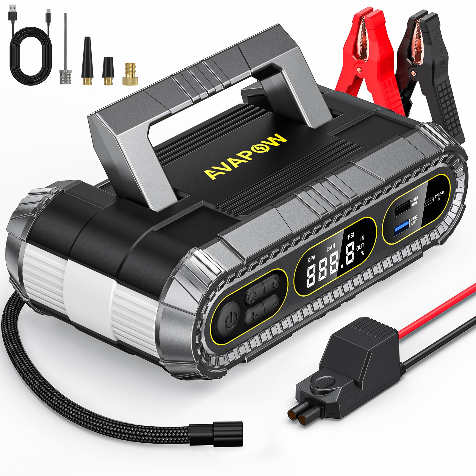 AVAPOW 4000A Jump Starter 24000mAh with Air Compressor, 10 Safety Protections