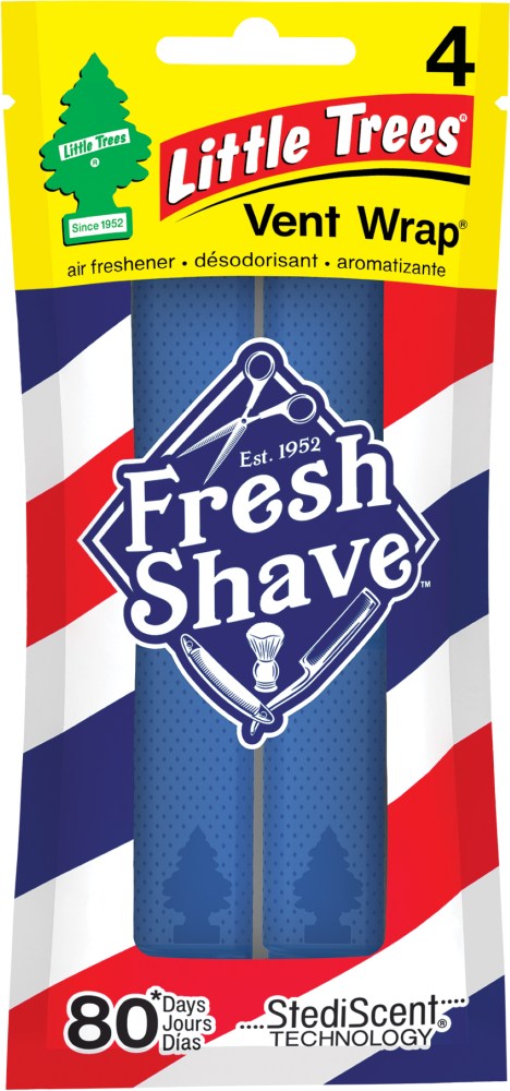 Little Trees Vent Wrap Pack with 4 Car Vent Air Freshener, Fresh Shave Scent