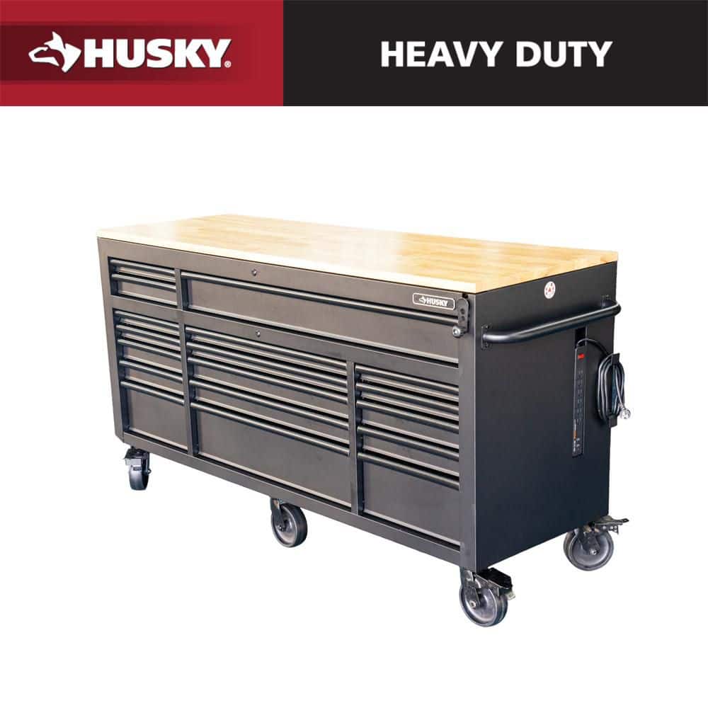 Husky 72in 18-Drawer Mobile Workbench Wood Top Matte Black