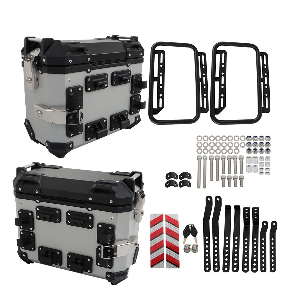 2x Silver 36L Hard Side Saddlebag Box Trunk Tour Motorcycle Panniers Side Case