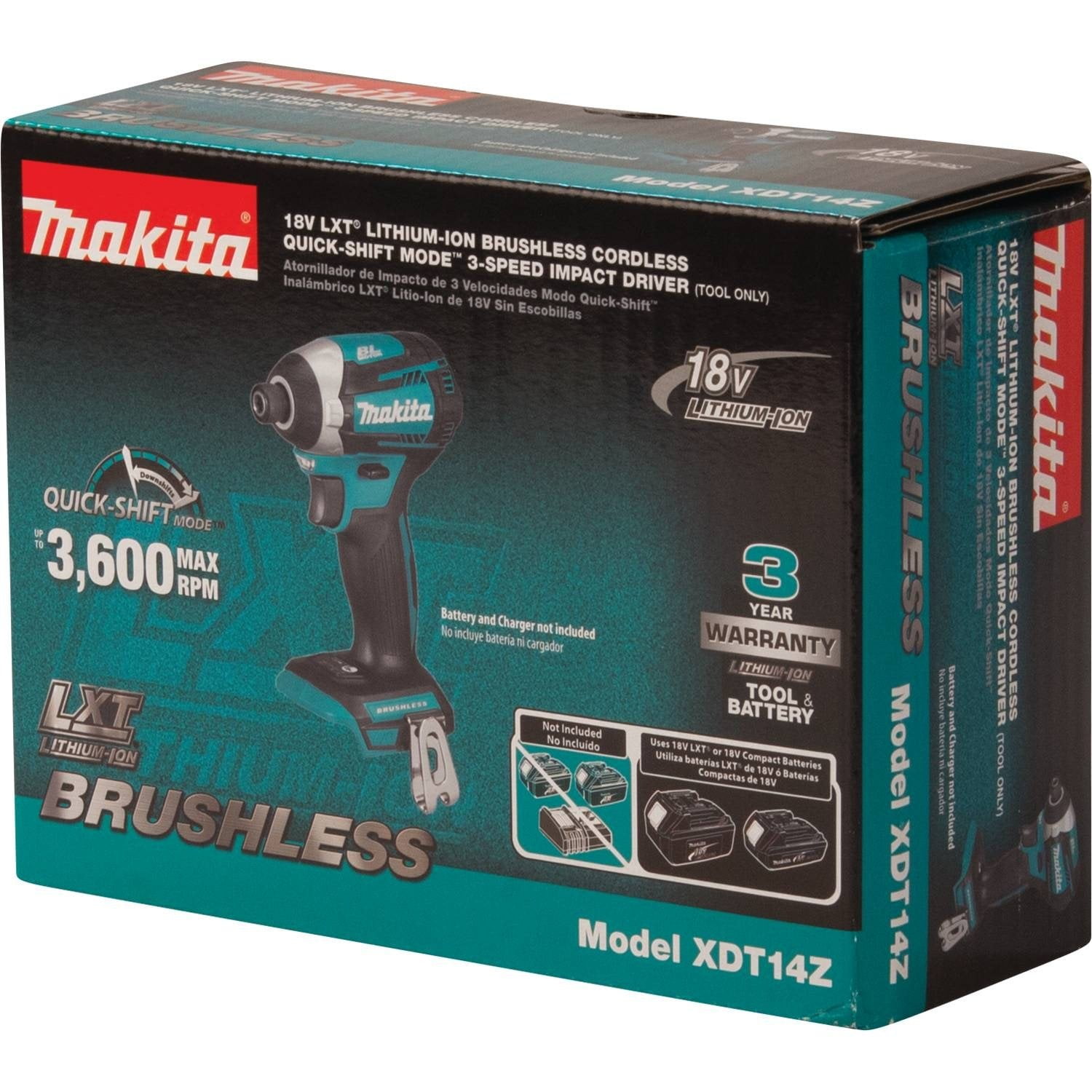 Makita XDT14Z 18V LXT Brushless Cordless Impact Driver, Tool Only