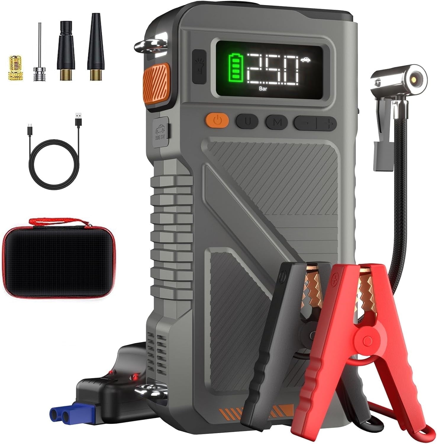 Geeneu Portable 8000A Car Jump Starter with Air Compressor Pack Booster 12V Power Bank