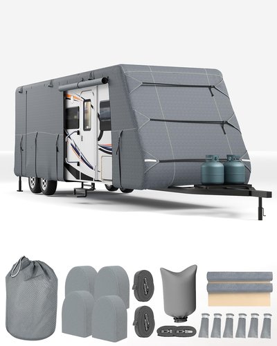 RV Cloud Travel Waterproof Trailer Camper RV Cover Fits 13-40 ft Anti-UV (33-35 ft size)