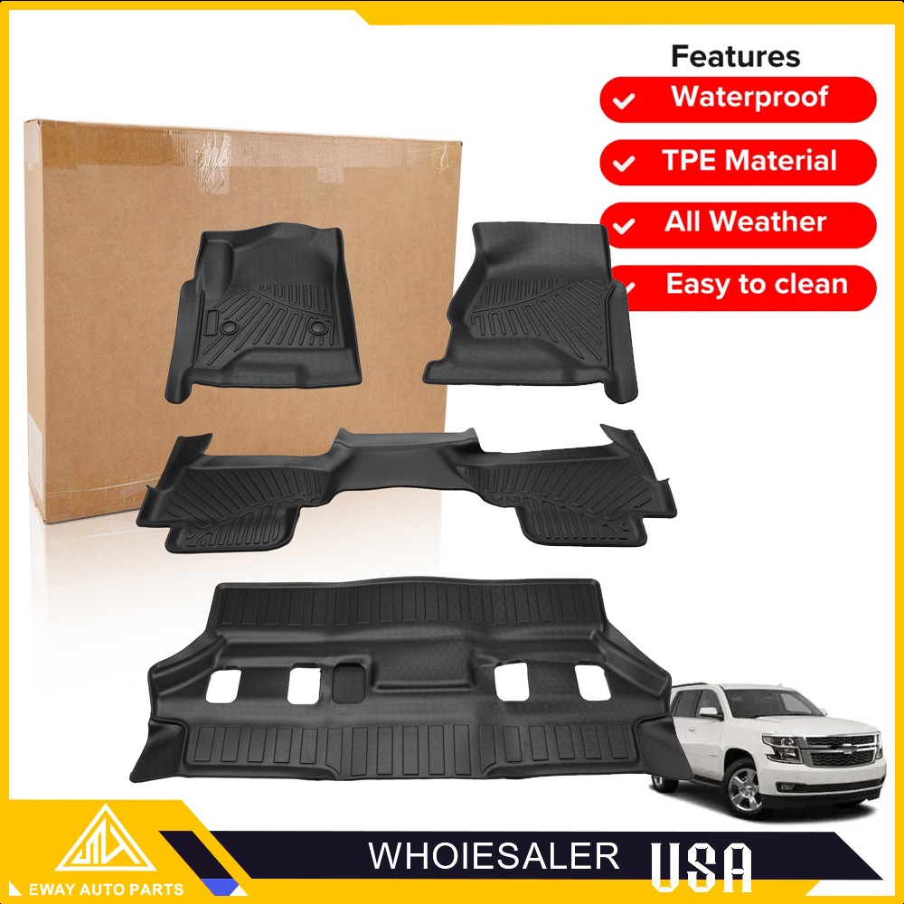All-Weather TPE Floor Mats Liner for GMC Yukon 2015-2020 Black Car Carpet