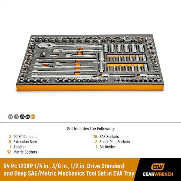 GearWrench 94-Piece 120XP 1/4", 3/8", 1/2" Drive Standard & Deep SAE/Metric Mechanics Tool Set (83071-07)