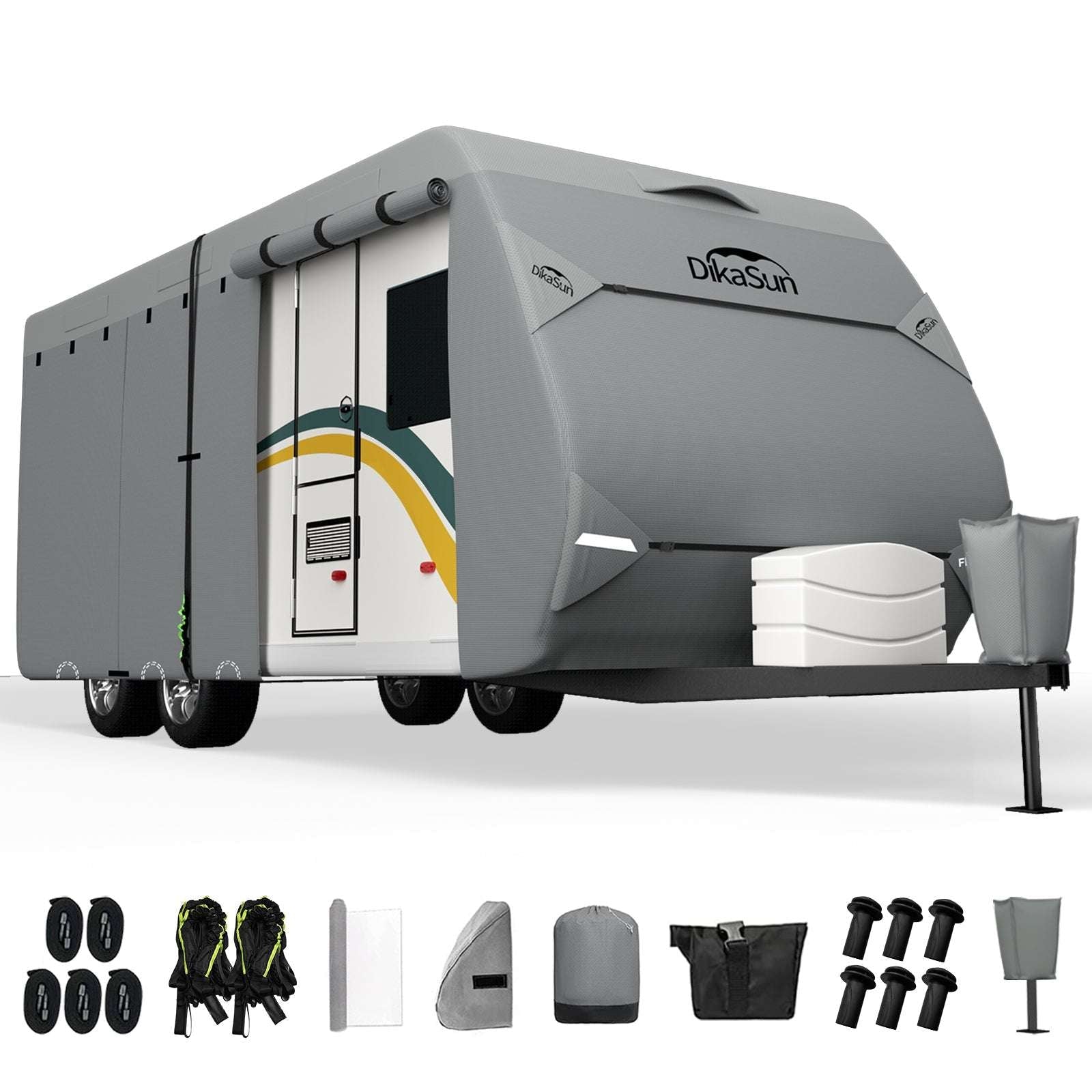 8 Layers Top Camper Cover Windproof Travel Trailer RV Cover Fit 33' to 35'