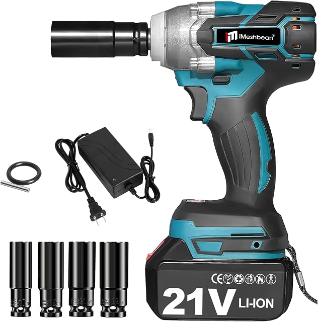 iMeshbean 21V Cordless Impact Wrench 1/2" 600 Nm High Torque Brushless, 5.5Ah Battery