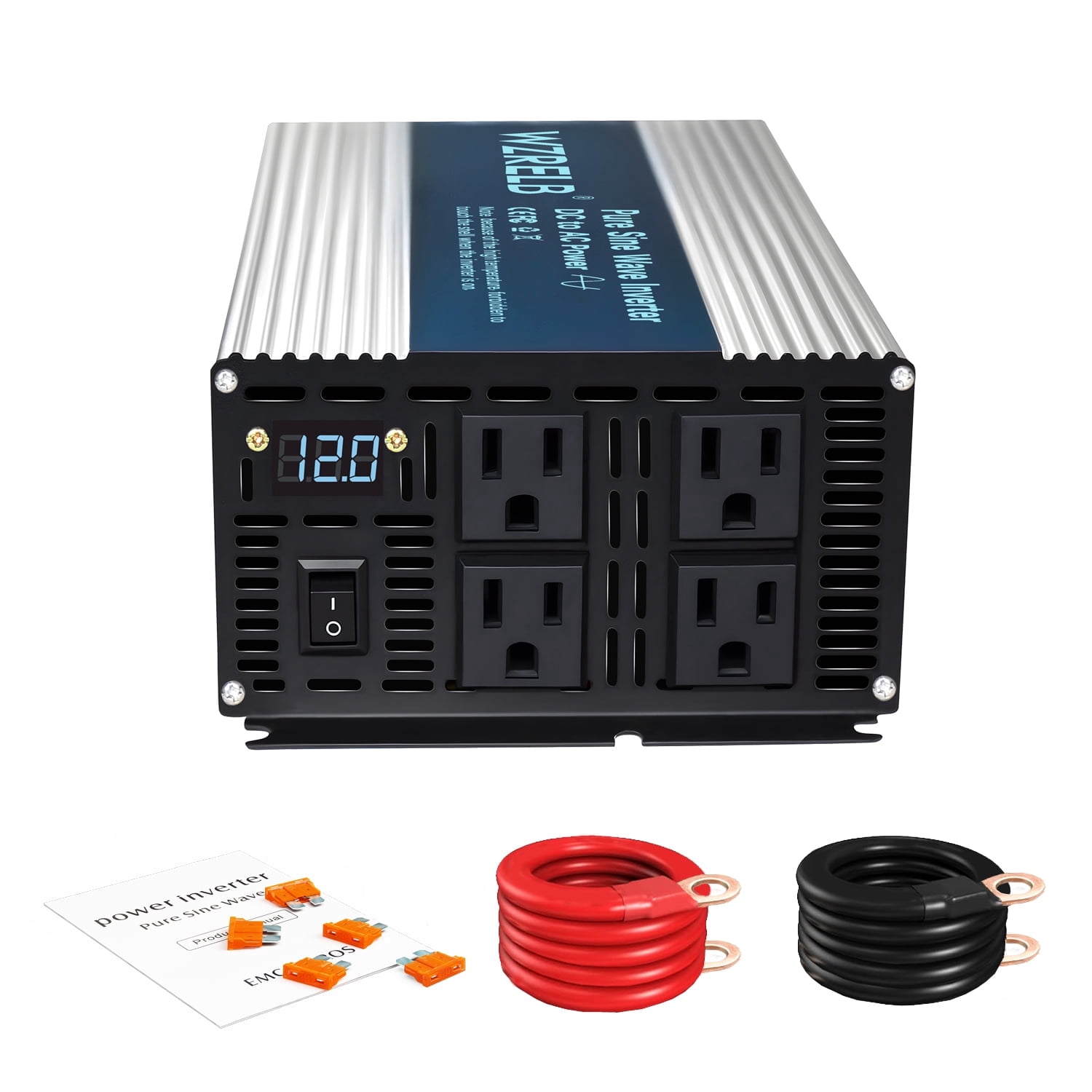 WZRELB 2000W Pure Sine Inverter 12V to 110V/220V RV Truck