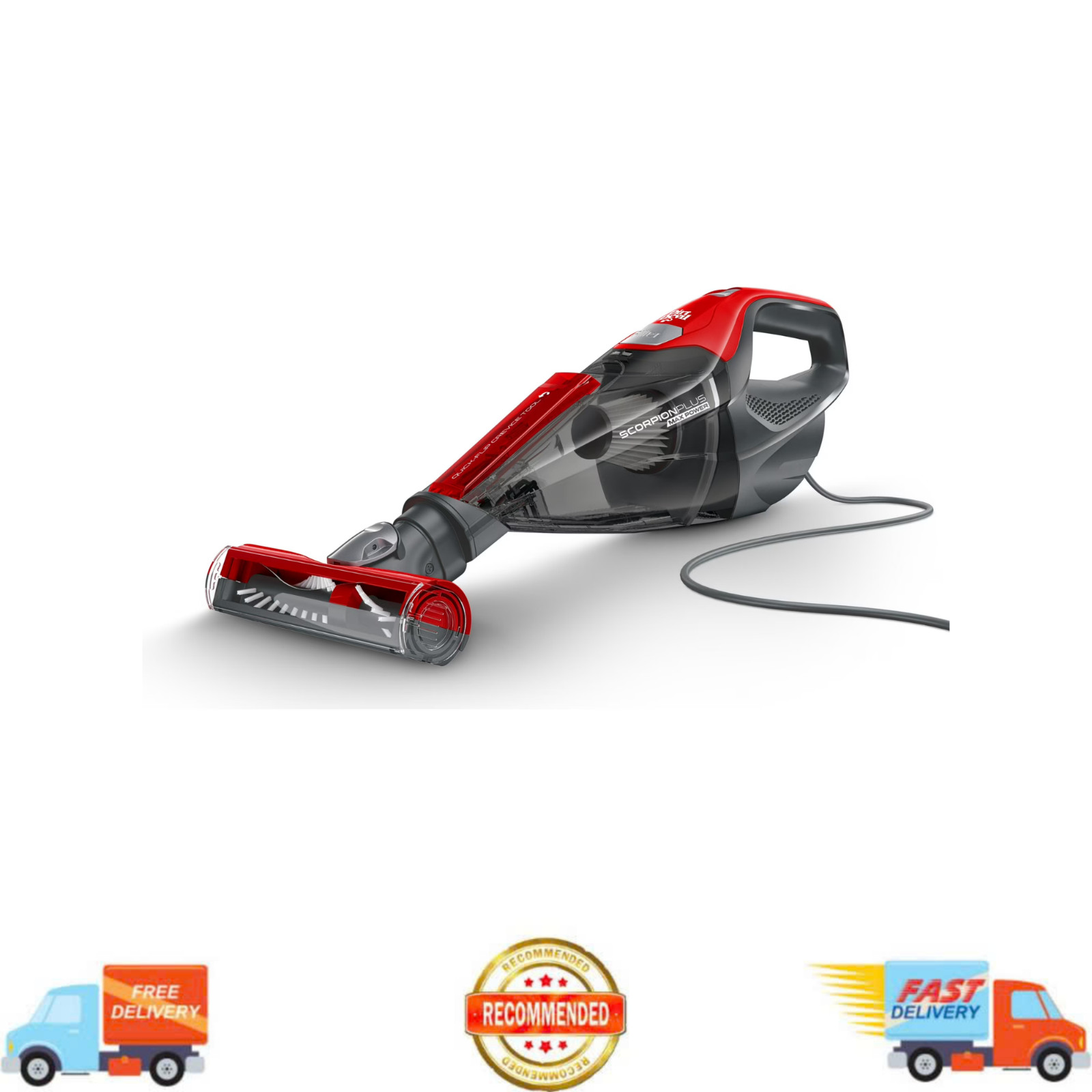 Dirt Devil Scorpion Plus Handheld Vacuum, SD30025B — 5 Amp, 15 ft Cord, Red