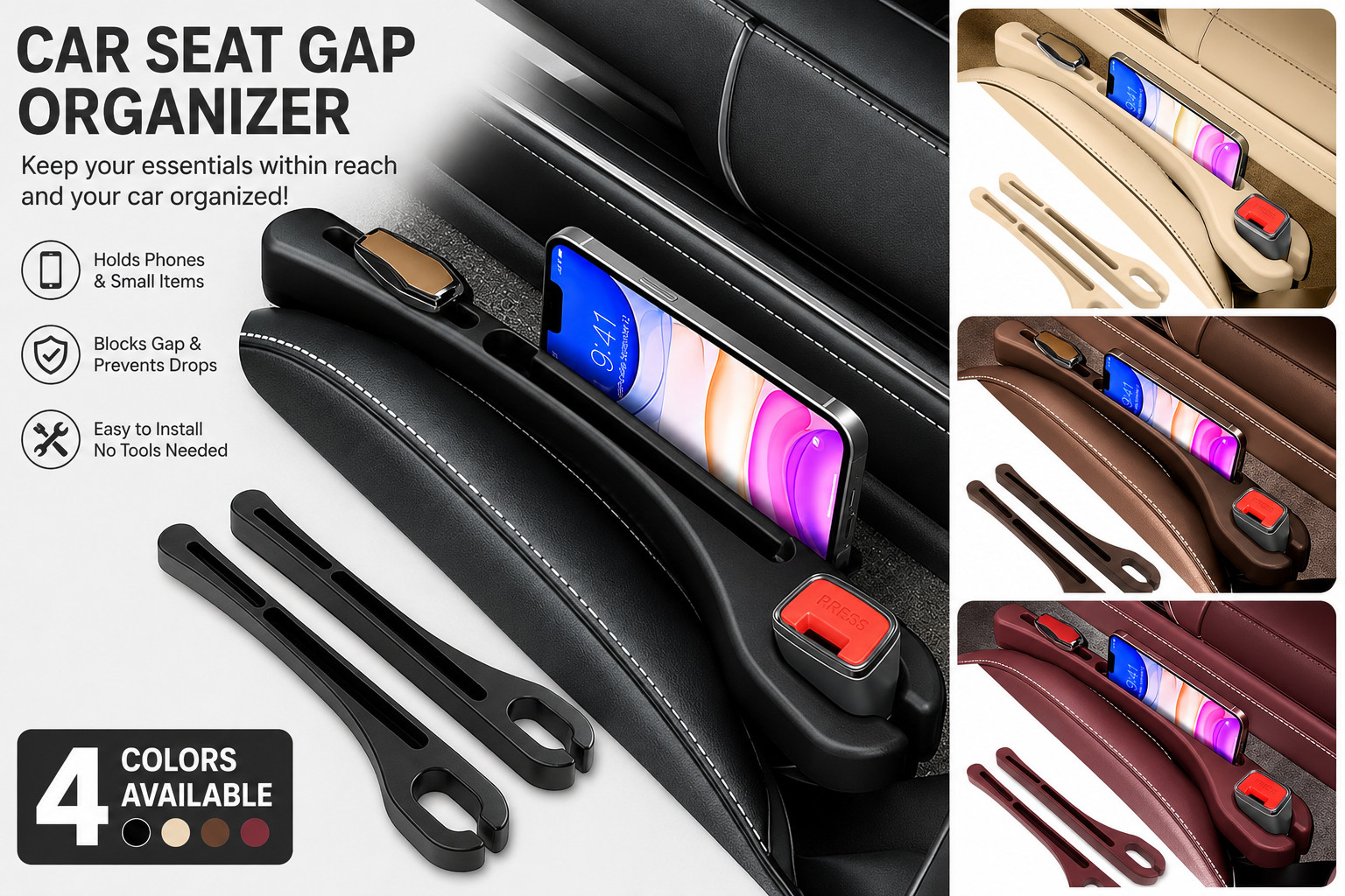 2 PCS Car Seat Gap Filler Organizer with Cup Holder Leather Side Console Storage
