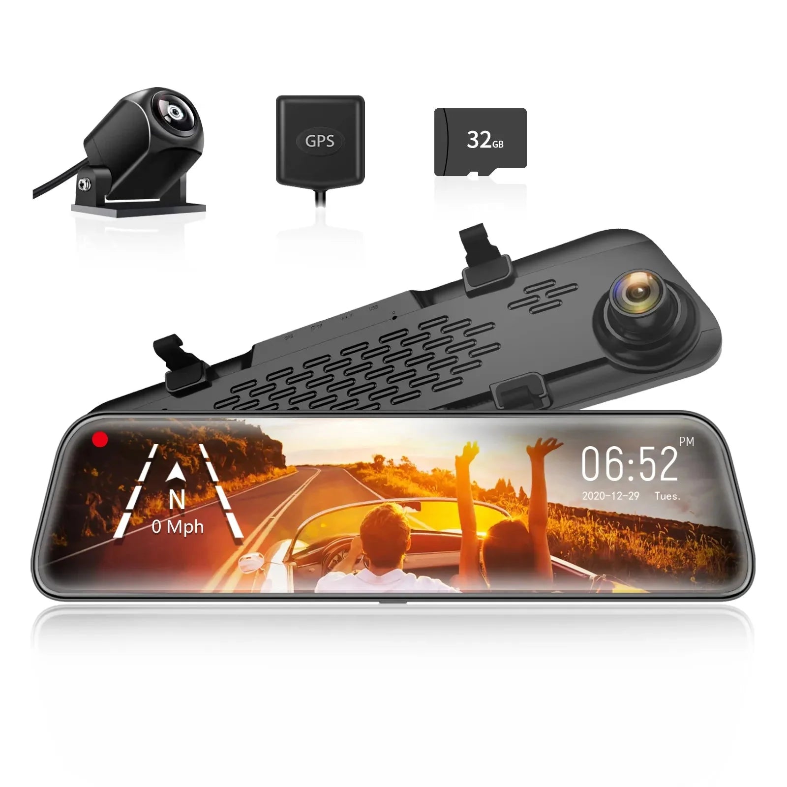 WOLFBOX G840S 12" 4K Mirror Dash Cam (front + rear)