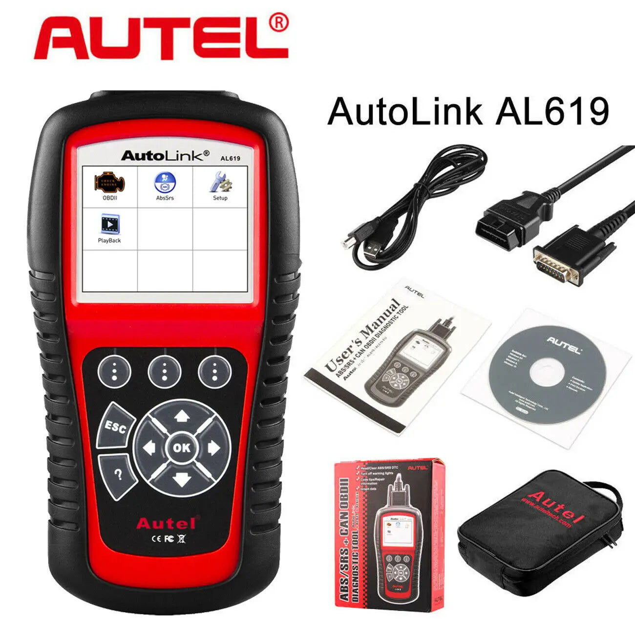 Autel AutoLink AL619 OBD2 Diagnostic Scanner — Engine Fault Codes, ABS/SRS