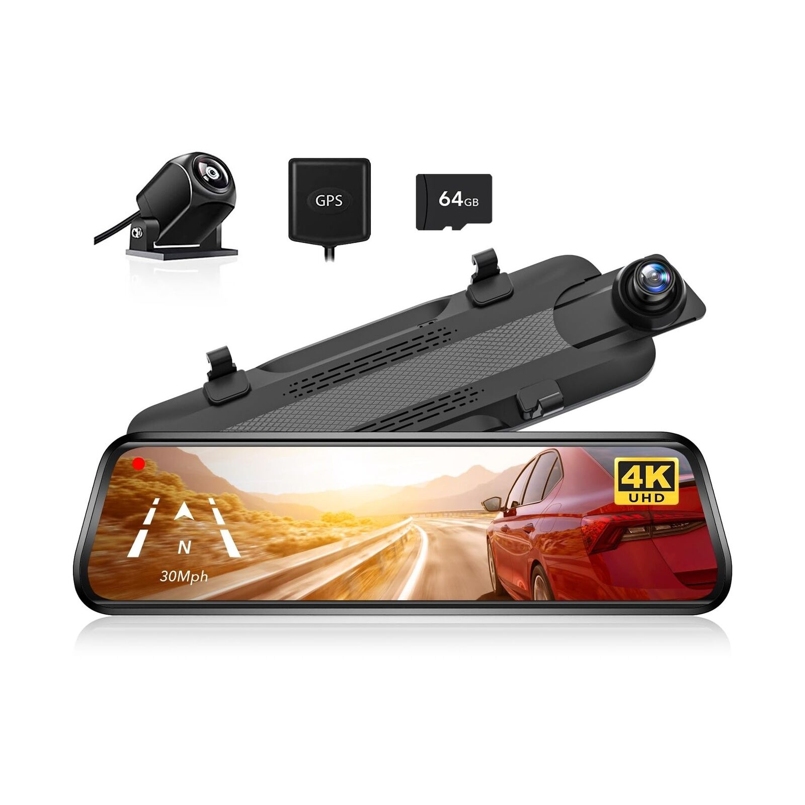 WOLFBOX M40 10" Mirror Dash Cam 4K Rear View Mirror Dash Camera Front and Rear