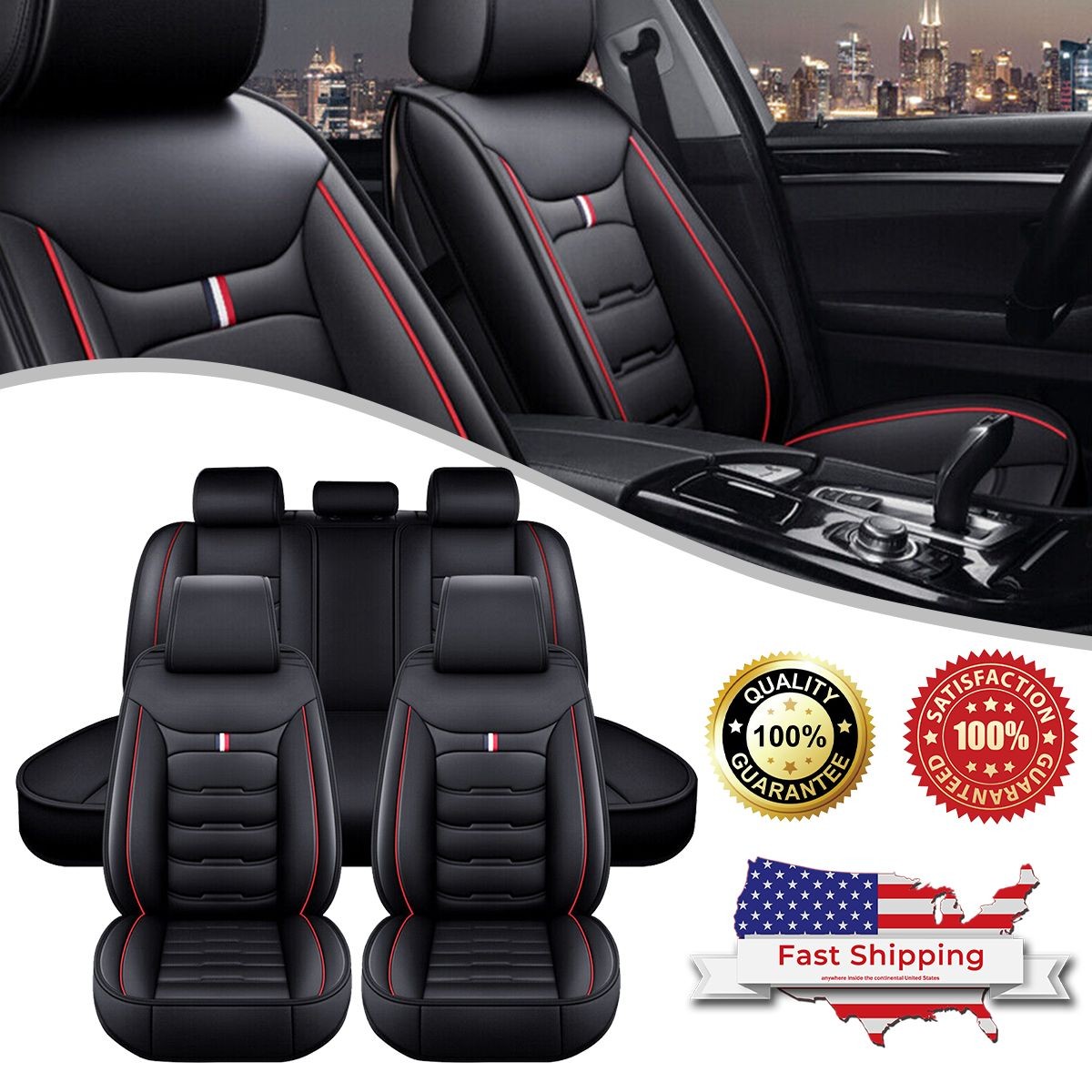 Leatherette Front Rear Car 5 Seat Covers Full Set Cushion Protector Universal