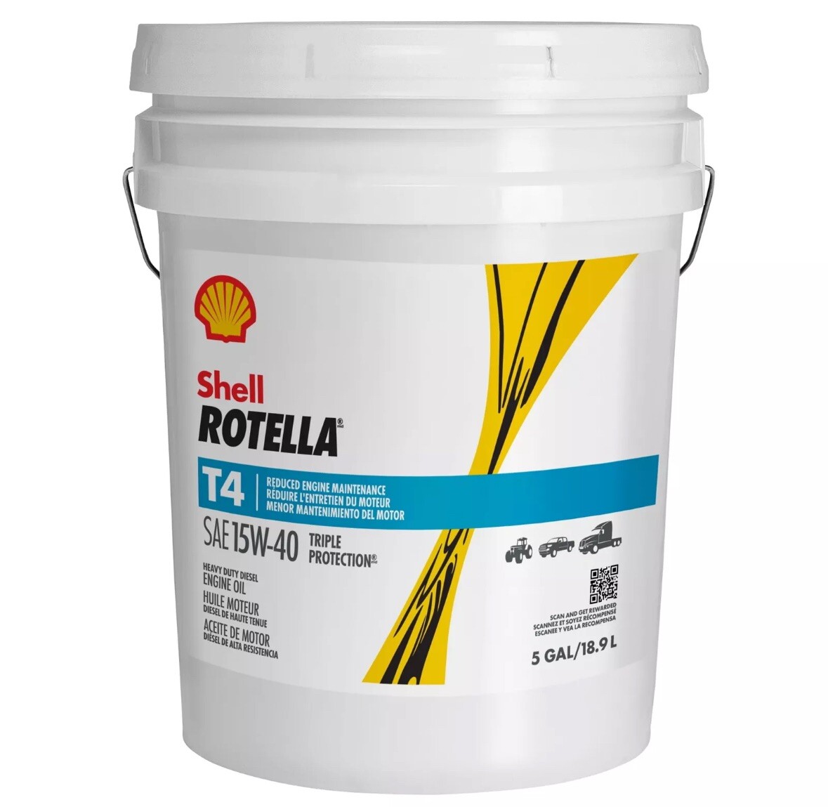 Shell Rotella T4 Triple Protection 15W-40 Diesel Engine Oil, 3 Gallon