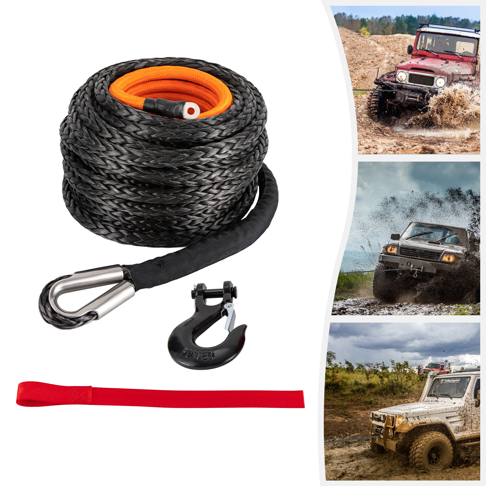 41000lbs Winch Rope Synthetic Soft Shackle + Recovery Ring Set