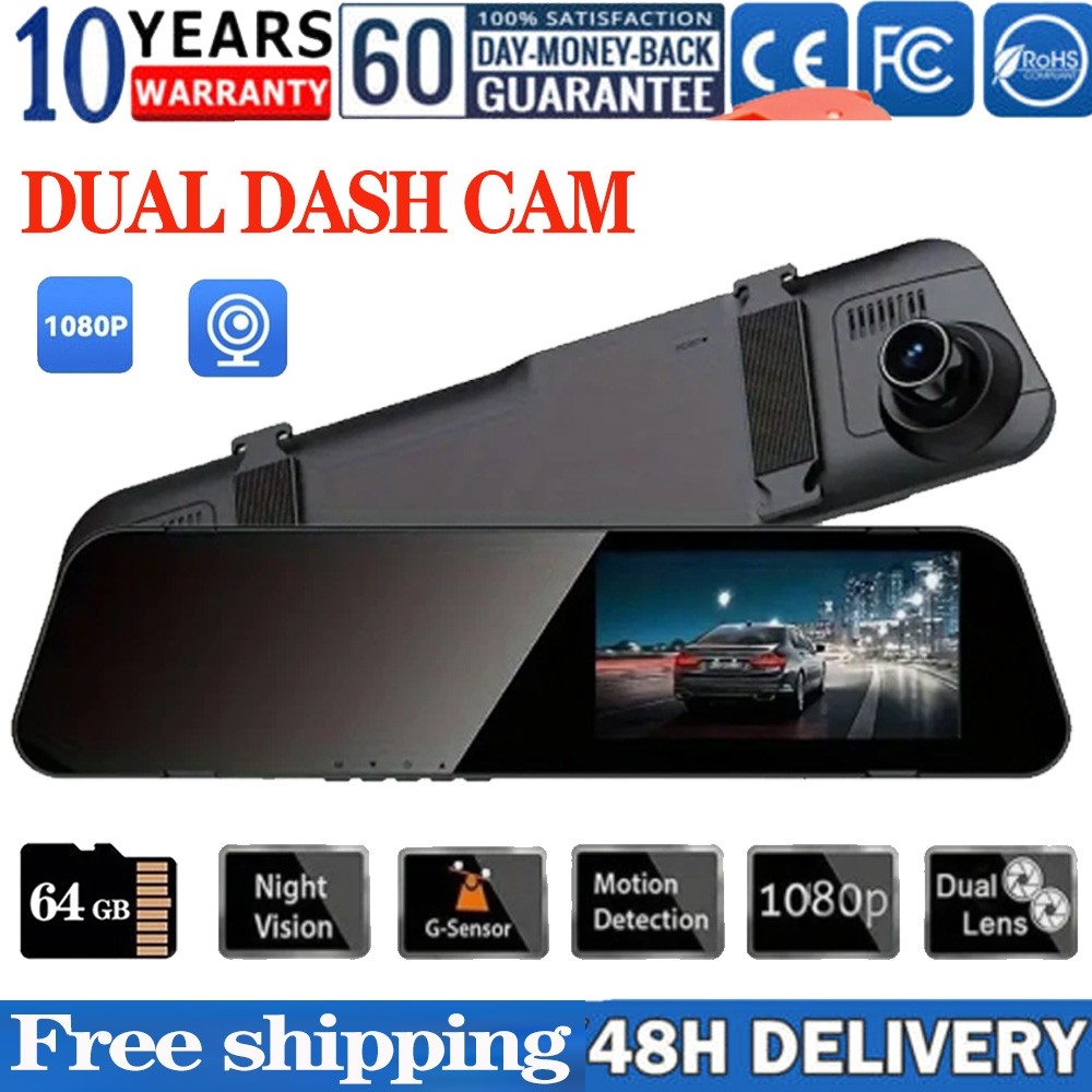 Car Dual Lens Dash Cam HD 1080P Front/Rear/Inside Video Recorder G-Sensor