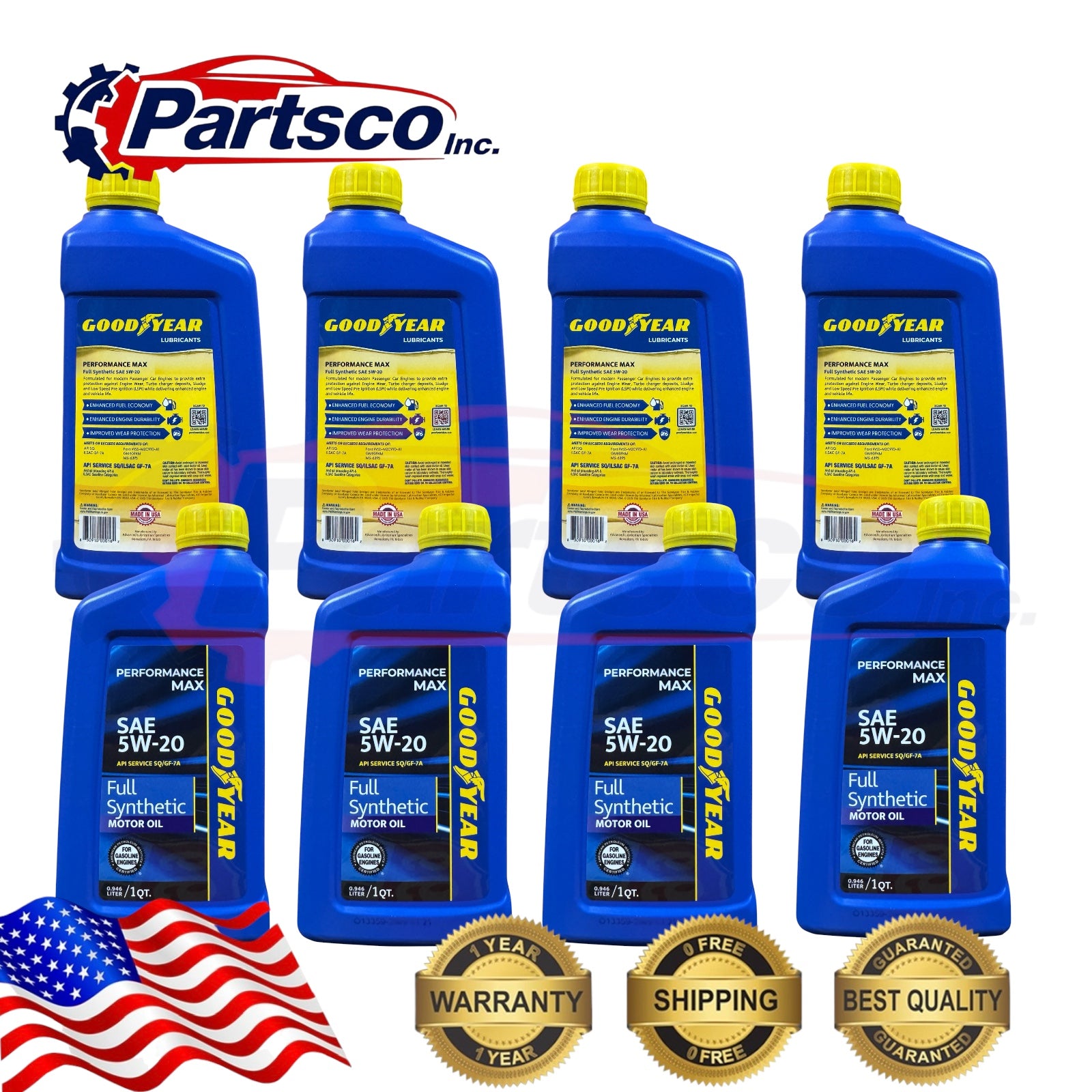 Goodyear 5W-20 Full Synthetic Motor Oil 8qt Case (8 x 1qt Bottle)