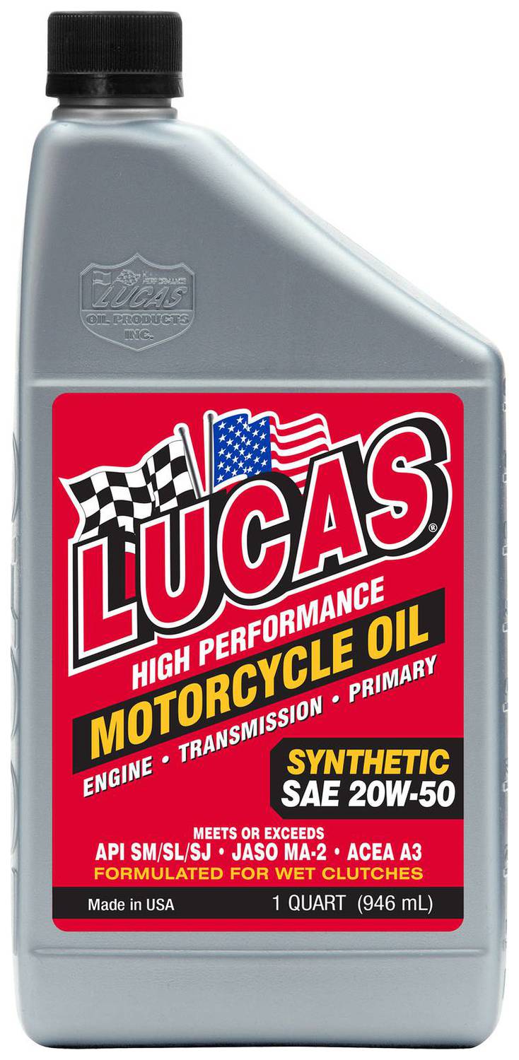 Lucas Oil 10702 Synthetic 20W-50 Motorcycle Engine Oil for Wet Clutches, 6-pack
