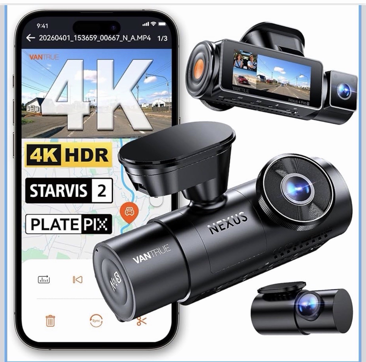 Vantrue N4 Pro S 3-Channel 4K Dash Cam (STARVIS 2, HDR, IR Night Vision)