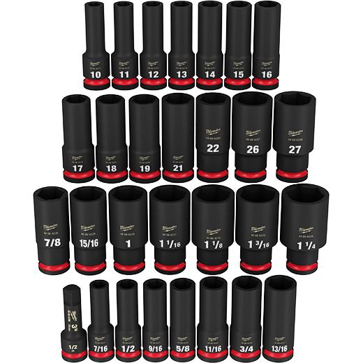 Milwaukee SHOCKWAVE 49-66-7016 29pc 1/2" SAE & Metric Deep Impact Socket Set