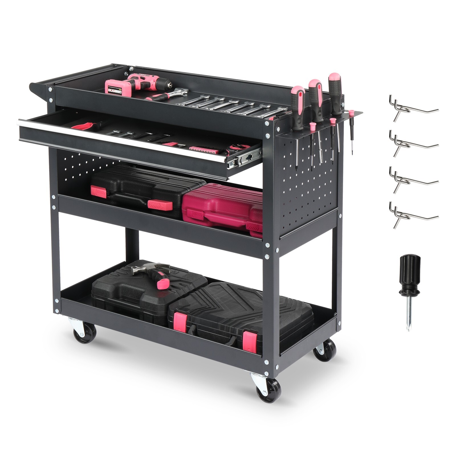 3-Tier Rolling Tool Cart Mechanic Tool Cart with Lockable 330 lbs Capacity