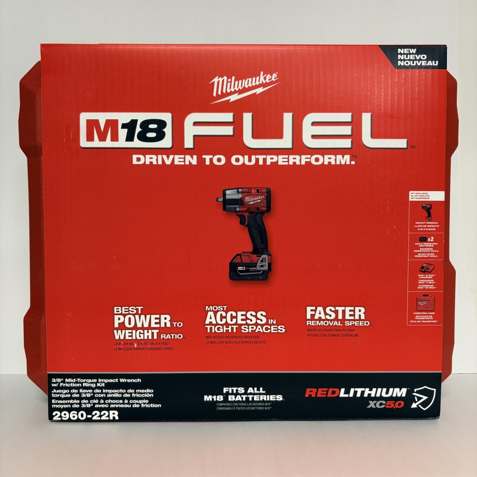 Milwaukee 2960-22 M18 FUEL 3/8" Mid-Torque Impact Wrench Kit with 2x XC5.0 Batteries