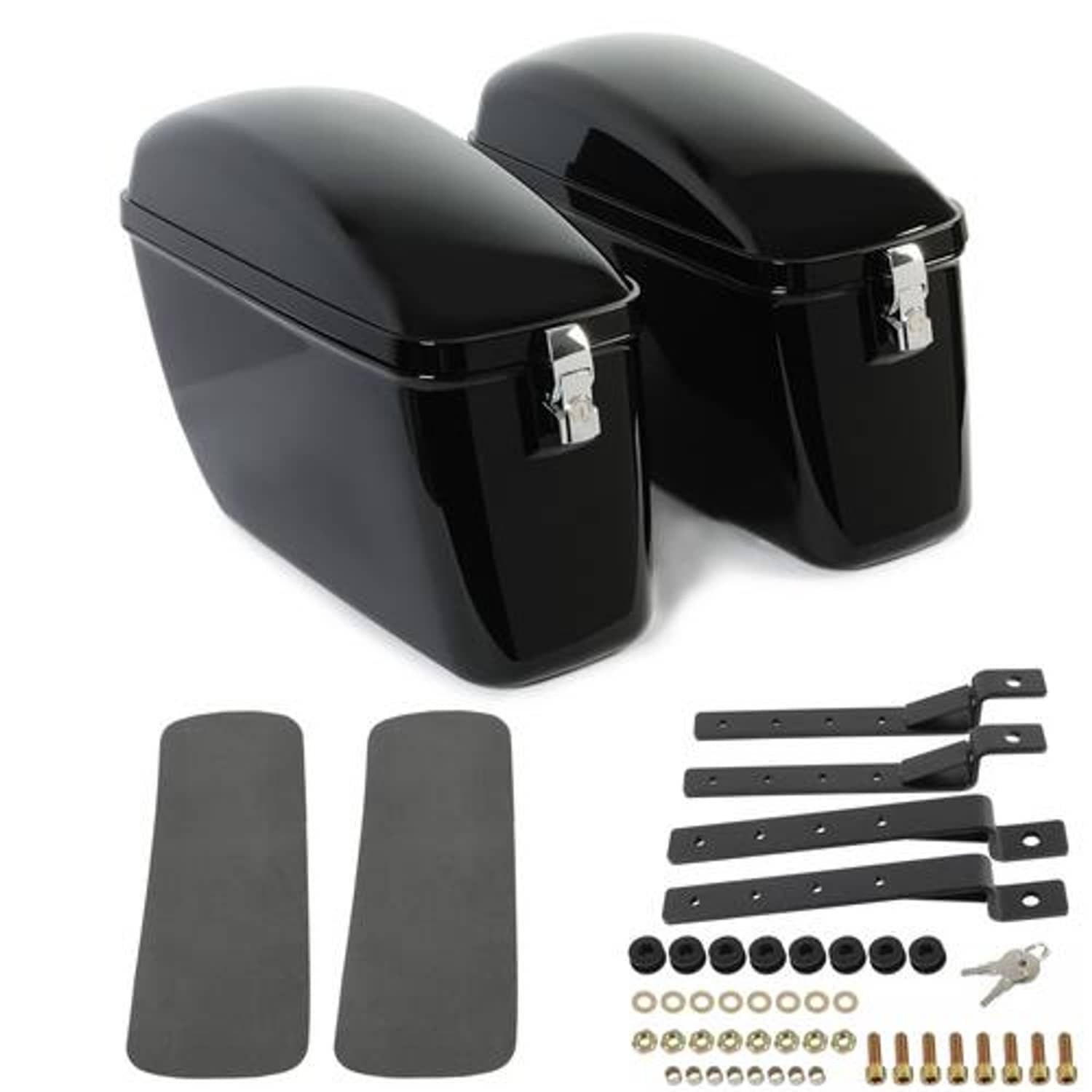 Vivid Black Large Hard Saddle Bag Trunk Harley Dyna Honda Yamaha