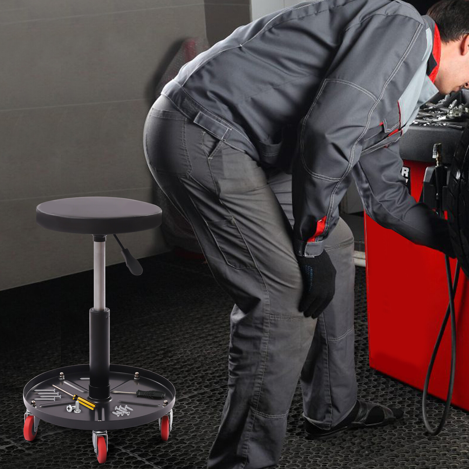 Rolling Garage Stool 300LBS Adjustable Mechanic Work Shop Seat w/Casters