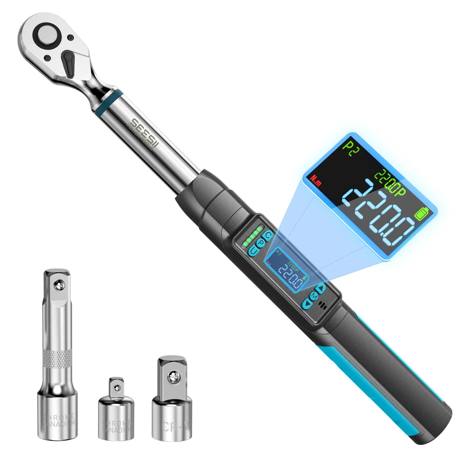 Seesii 3/8" Digital Torque Wrench 0–220 N·m / 0–162 ft-lbs, ±2% Accuracy, Dual Alarm