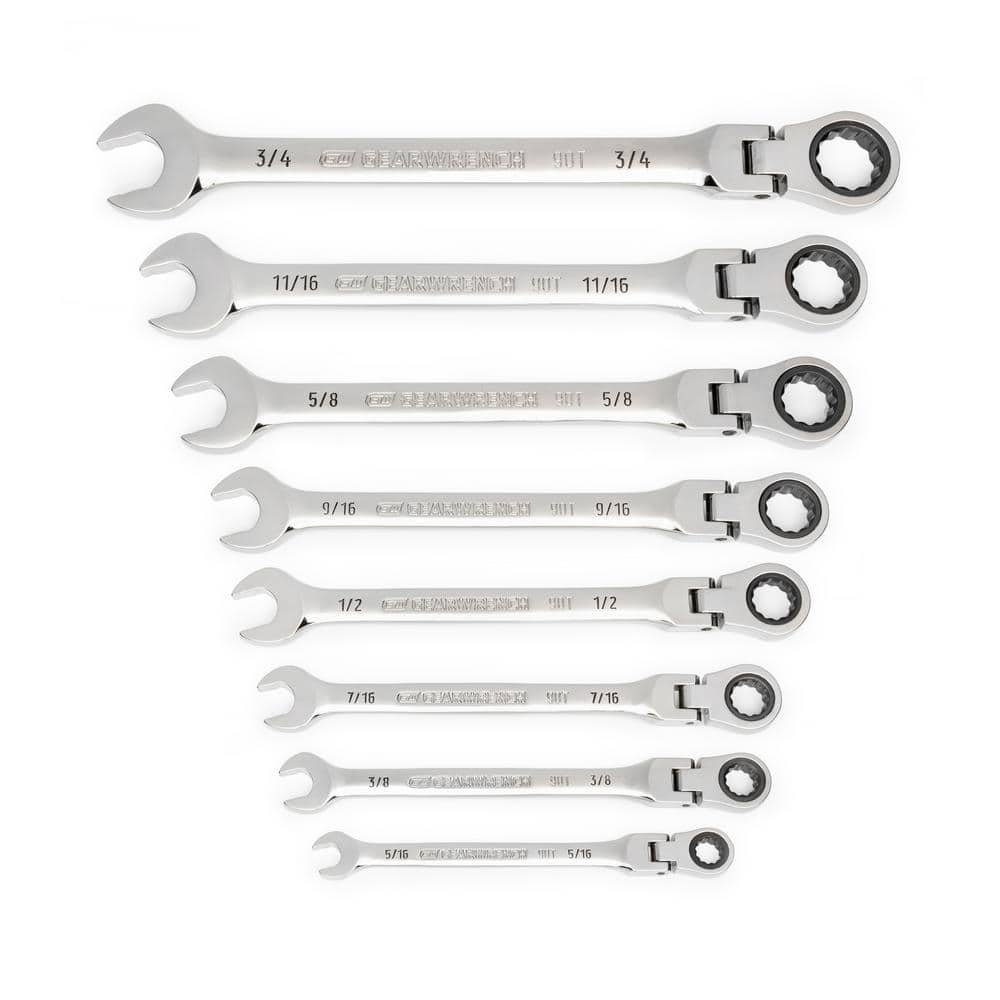GearWrench GWD8FRWSAE 8-Piece SAE Flex Head Ratcheting Wrench Set