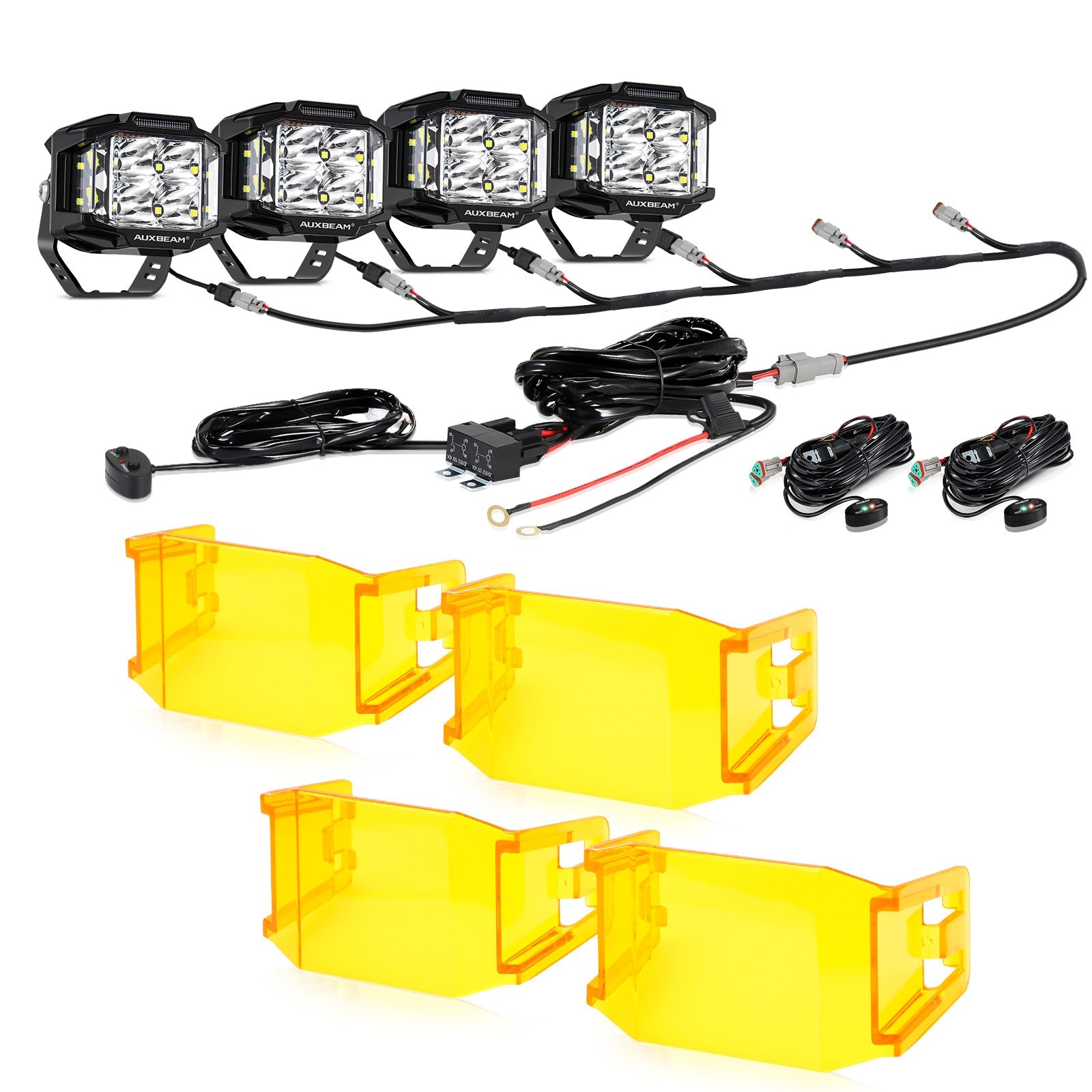 AUXBEAM 4" Side Shooter LED Work Driving Light Spot Fog Pods Amber DRL + Covers