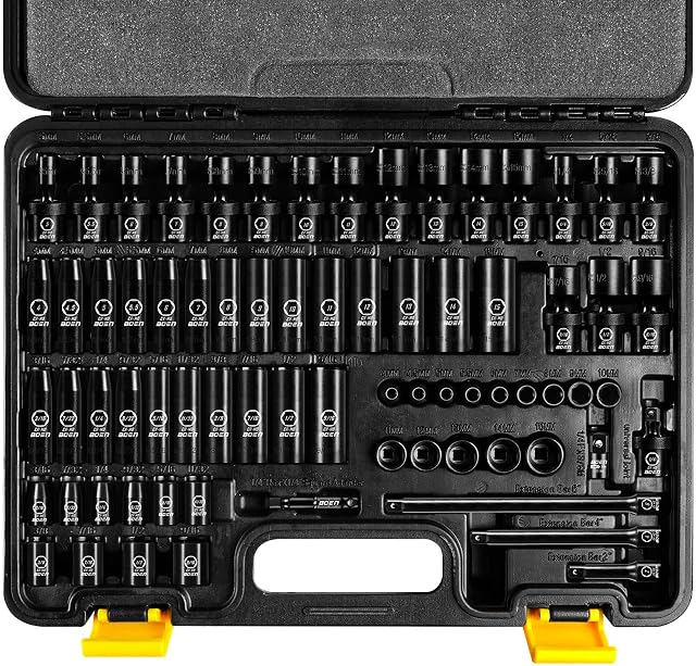 BOEN 72-Pc 1/2" Drive Impact Socket Set, SAE + Metric