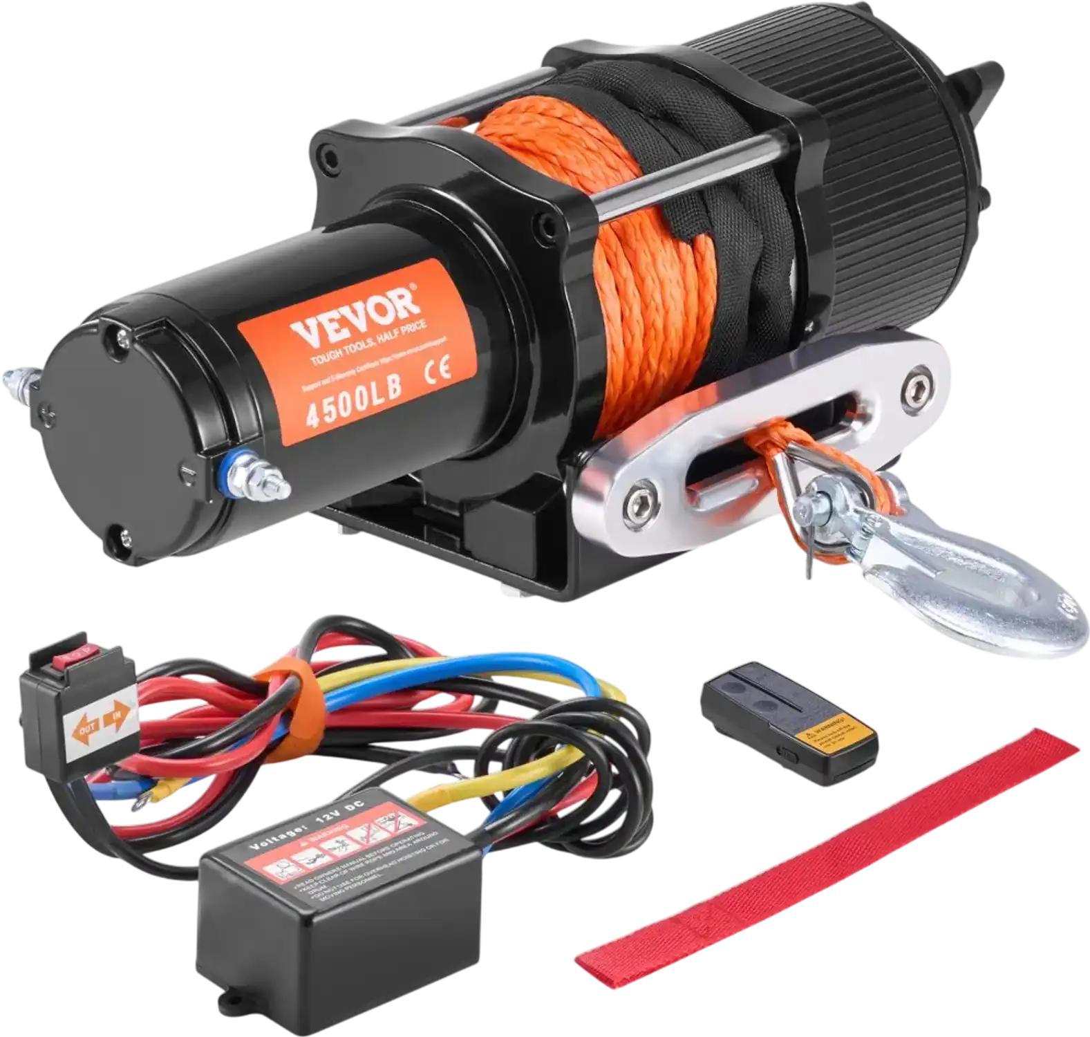 VEVOR Electric Winch ATV/UTV 4500 lb, Synthetic Rope, Waterproof, Wireless + Wired Remote